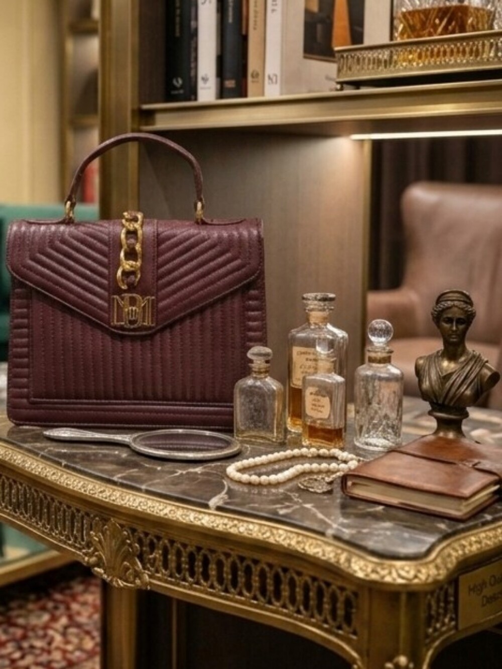Badgely Mischka Elegant Burgundy Quilted Top-Handle Bag - NWT - Picture 3 of 10